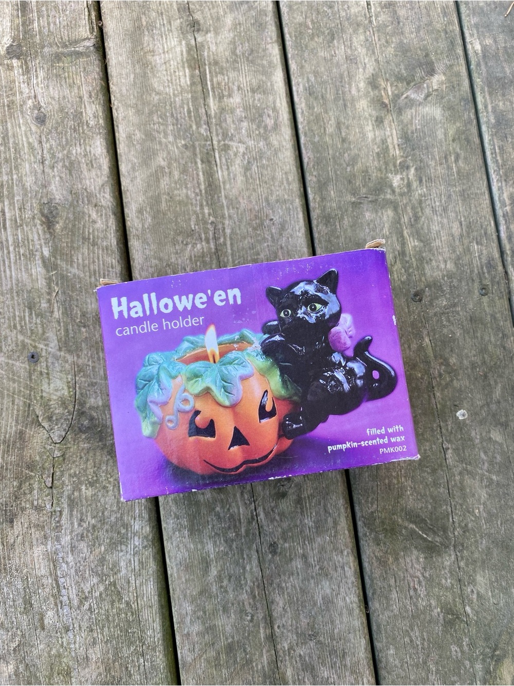 Vintage Halloween Ceramic Pumpkin Black Cat Candle - Picture 2 of 5